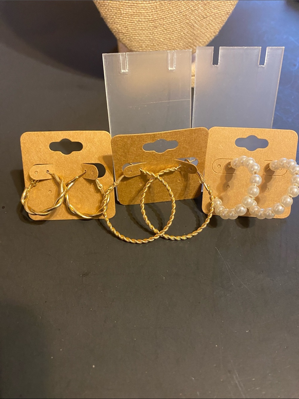 Gold and Pearl Hoop Earring Set - 3 Pairs